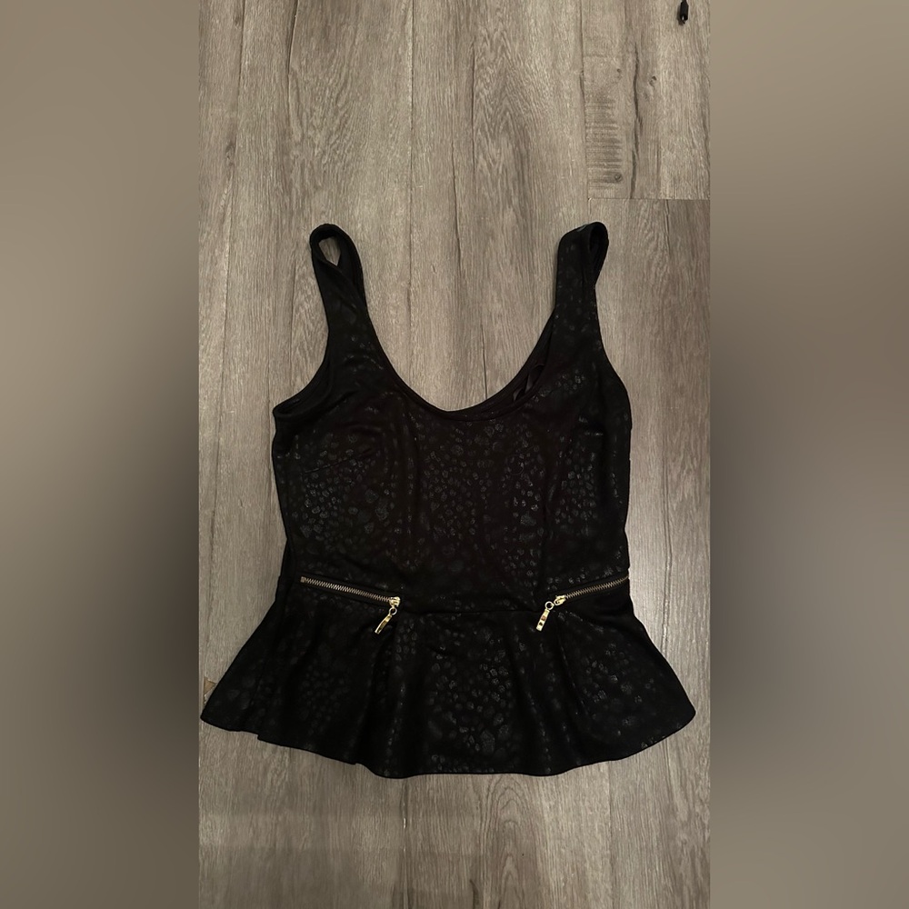 Bebe Black Peplum Top with Zip Detail - Women